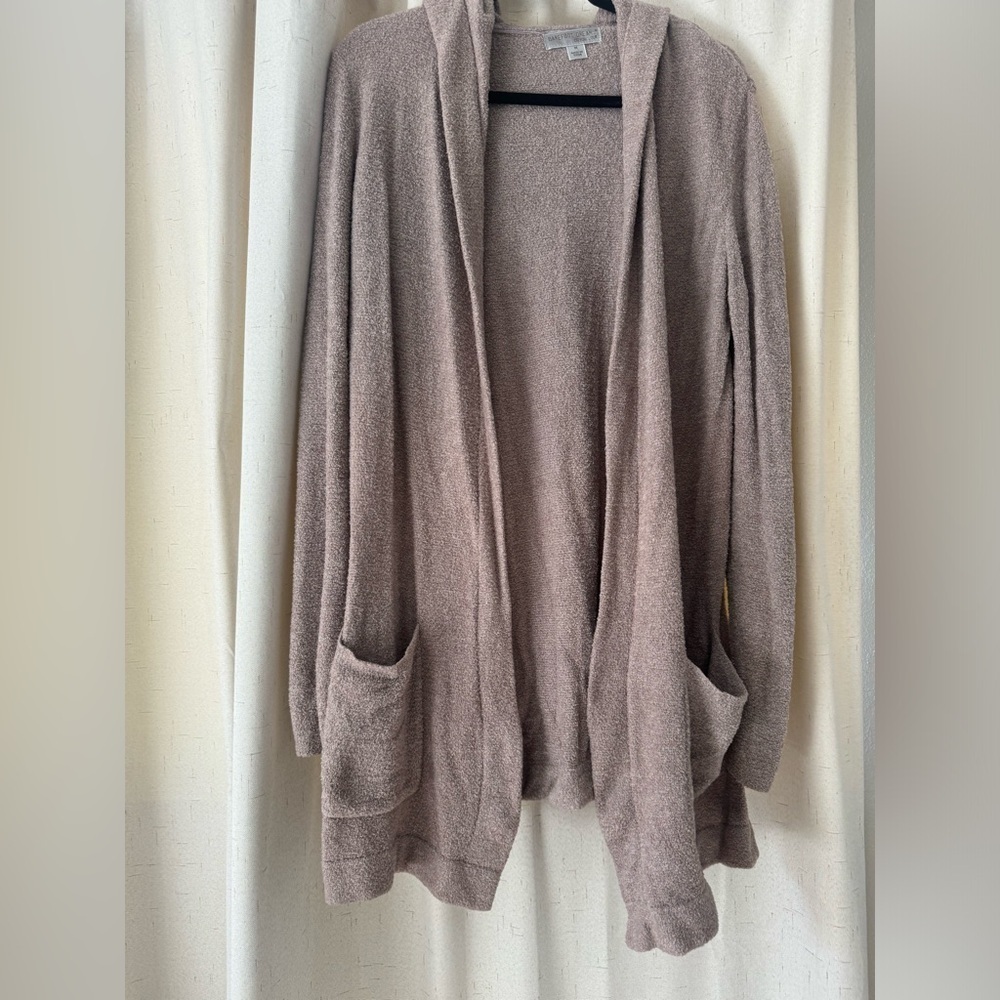 Barefoot Dreams Cozy Chic Hooded lite knit Cardigan   Sz M. Beach Rock